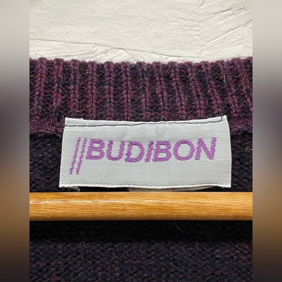 Vintage 1980s Budibon Wool Blend Knitted V-Neck Sweater, Fits L/XL, Rich Maroon - Picture 3 of 8